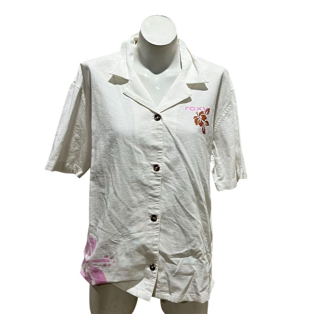 Roxy x Kate Bosworth Women's M Floral Button-Up Shirt White Vintage